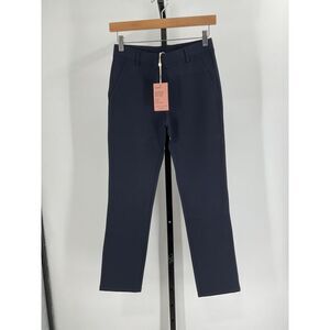 Quince Women's Ultra-Stretch Ponte Straight Leg Pants 28" inseam Navy Blue XS